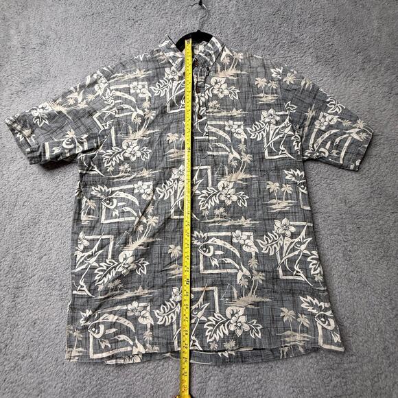 Bishop St Shirt Men's Large Gray Aloha Hawaiian Button Front Short Sleeve - Picture 3 of 7